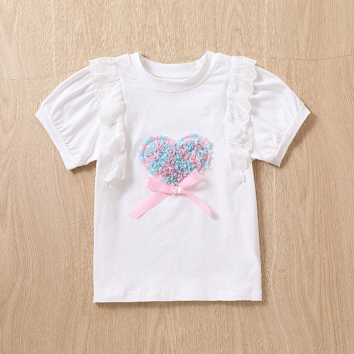 Mädchen T-Shirt mit Rüschendetails und Herzmotiv Drune