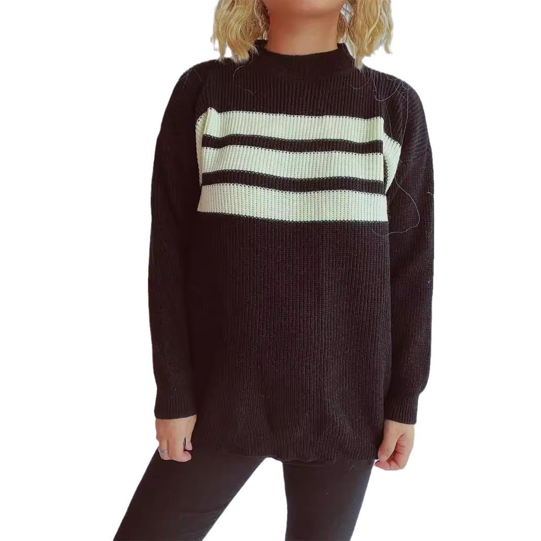Damen lässiger Strickpullover mit modischen Streifen Drune