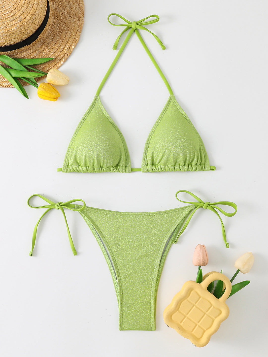 Damen Triangel-Bikini mit schimmerndem Rüschendesign Drune