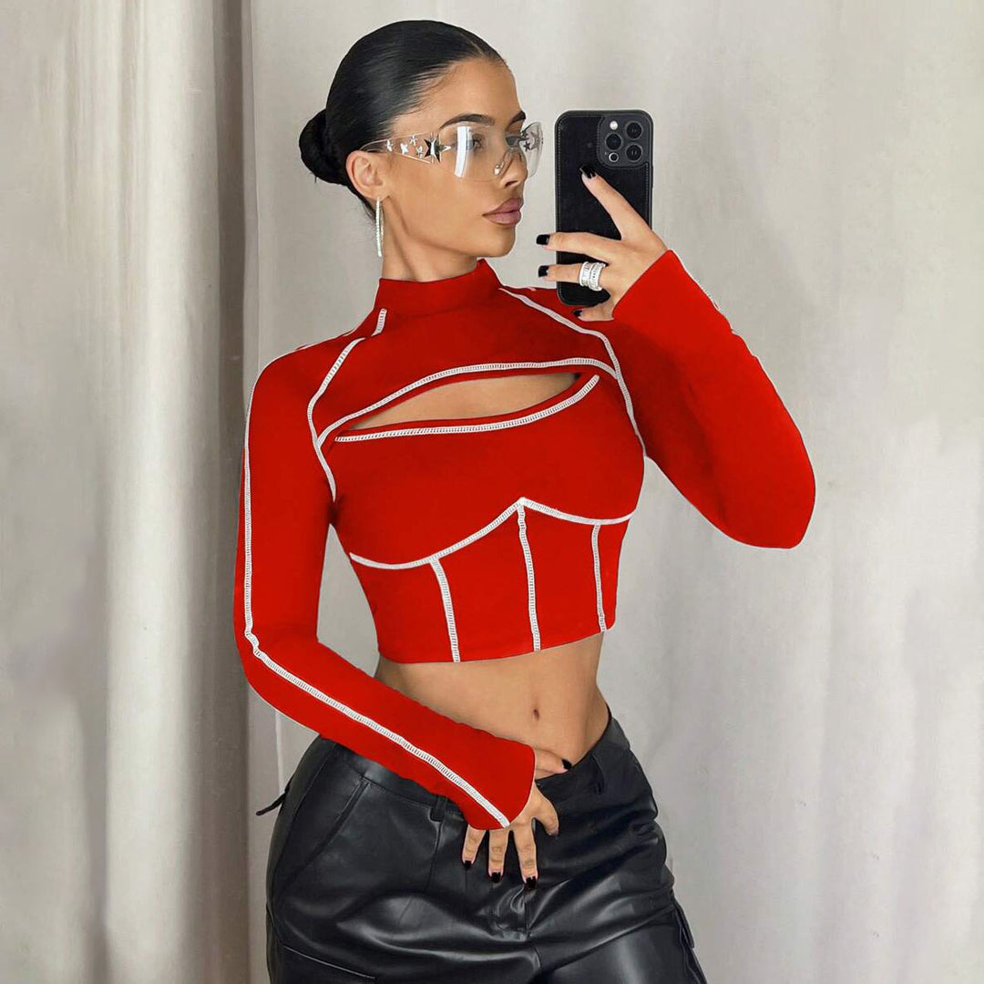Damen Cropped Pullover mit Cut-Out-Design Drune
