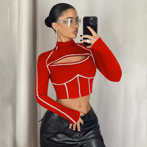 Damen Cropped Pullover mit Cut-Out-Design Drune