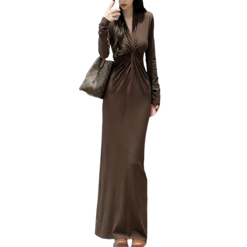 Damen Elegantes Wickelkleid mit tiefem V-Ausschnitt und detailverliebtem Faltenwurf Drune