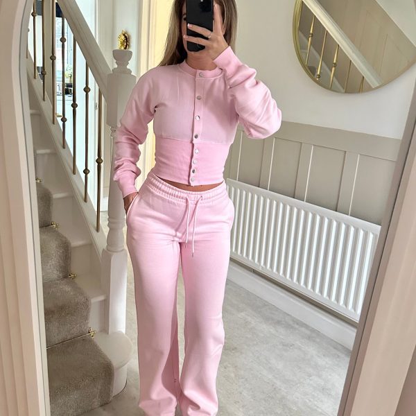 Damen gemütliches Strick-Loungewear-Set mit Knopfleiste Drune