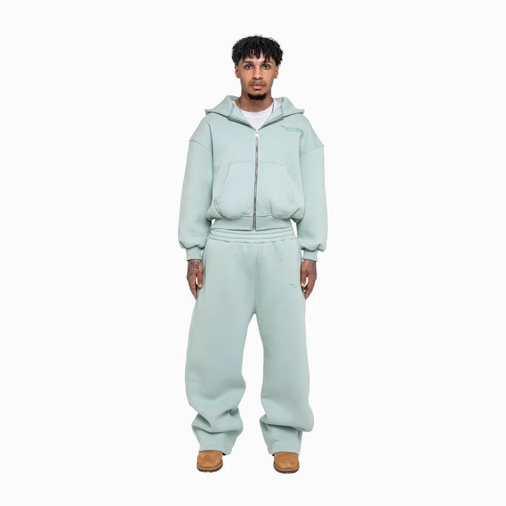 Herren nan lässiges Reißverschluss-Hoodie- und Palazzohose-Set mit dropped-shoulder Silhouette Drune
