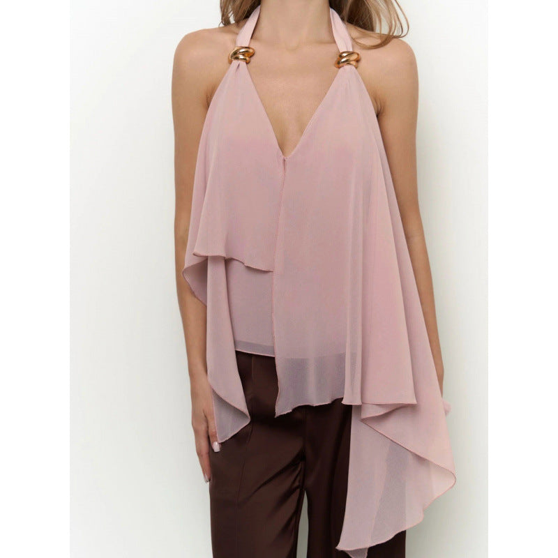 Damen Chiffonoberteil mit asymmetrischem Schnitt und Glanzdetails Drune