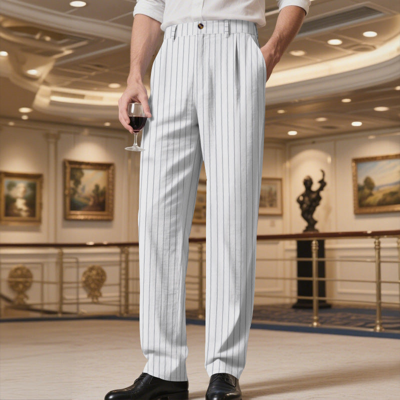 Herren elegante gestreifte Anzughose mit komfortablem Bund Drune