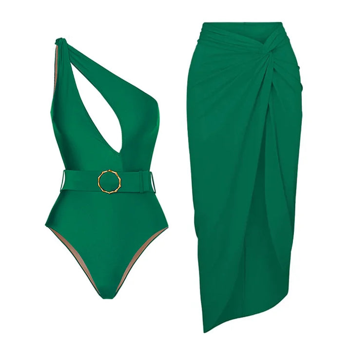 Damen Bademode Set mit Drapierung und Gürtel Drune