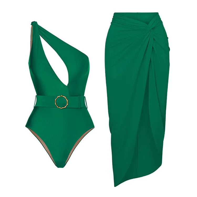 Damen eleganter Badeanzug mit taillierten Rock Drune