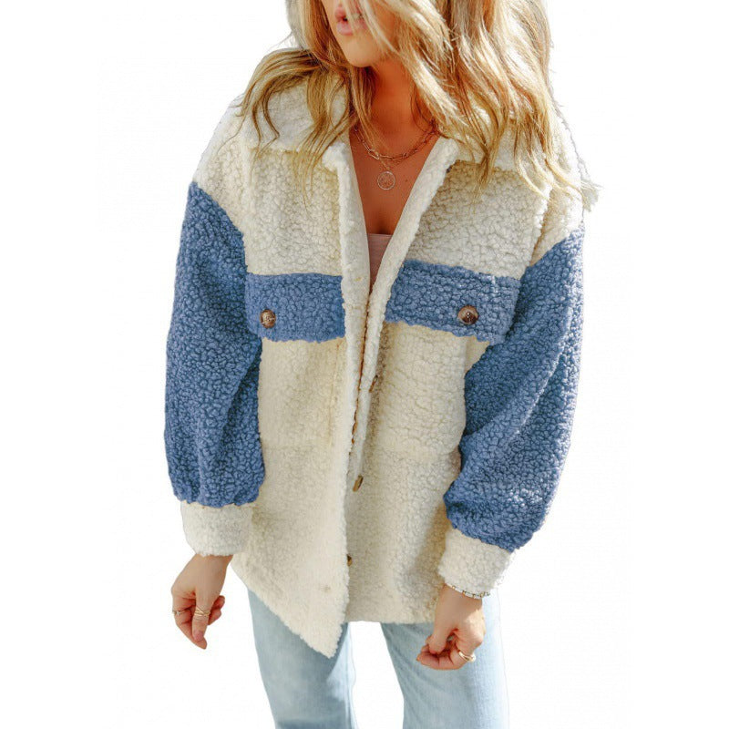 Damen Kuschelige Teddyjacke mit Kontrast-Ärmeln Drune