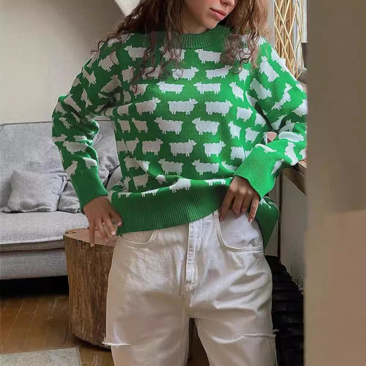 Damen Strickpullover mit originellem Schafdesign Drune