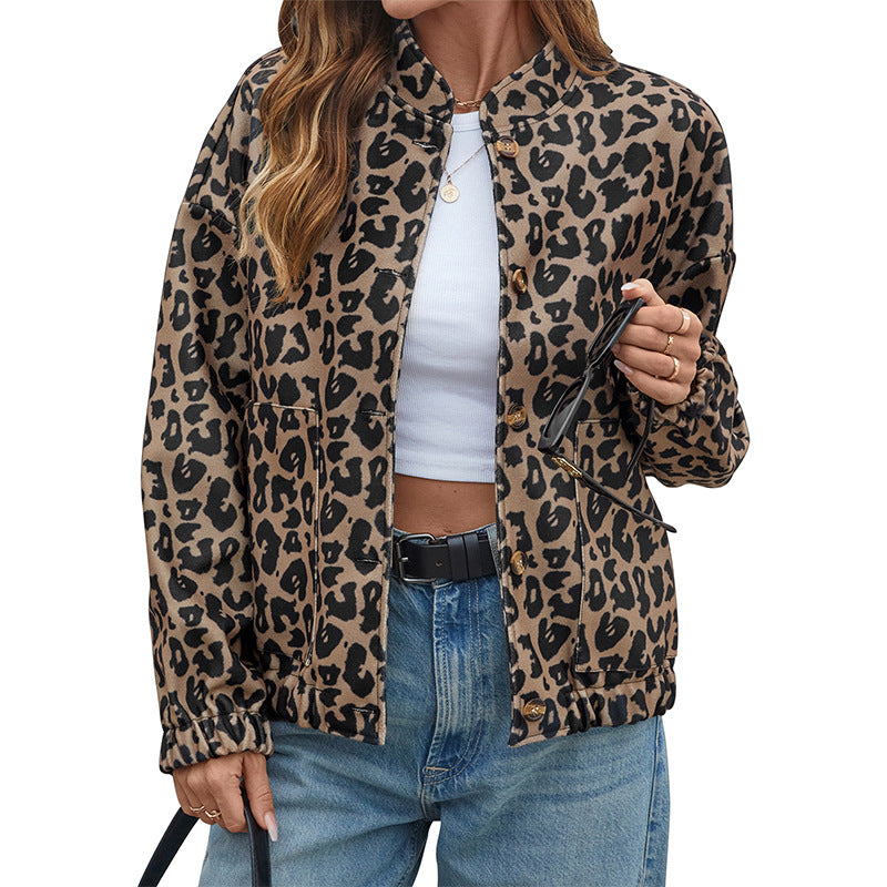 Damen Fleecejacke im modischen Leopardenmuster mit praktischen Taschen Drune