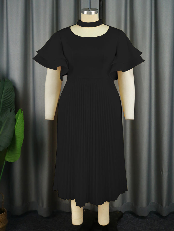 Damen Plissee Maxikleid mit Choker und voluminösen Ärmeln Drune