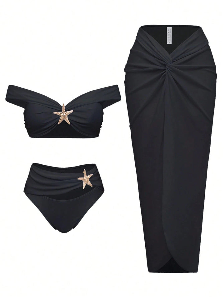 Damen Bikiniset mit Wickelrock und eleganten Schmuckdetails Drune