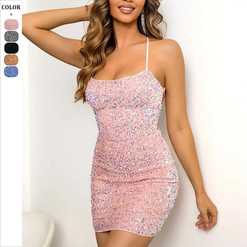 Damen Funkelndes Abendkleid mit schmalem Schnitt und verstellbaren Trägern Drune