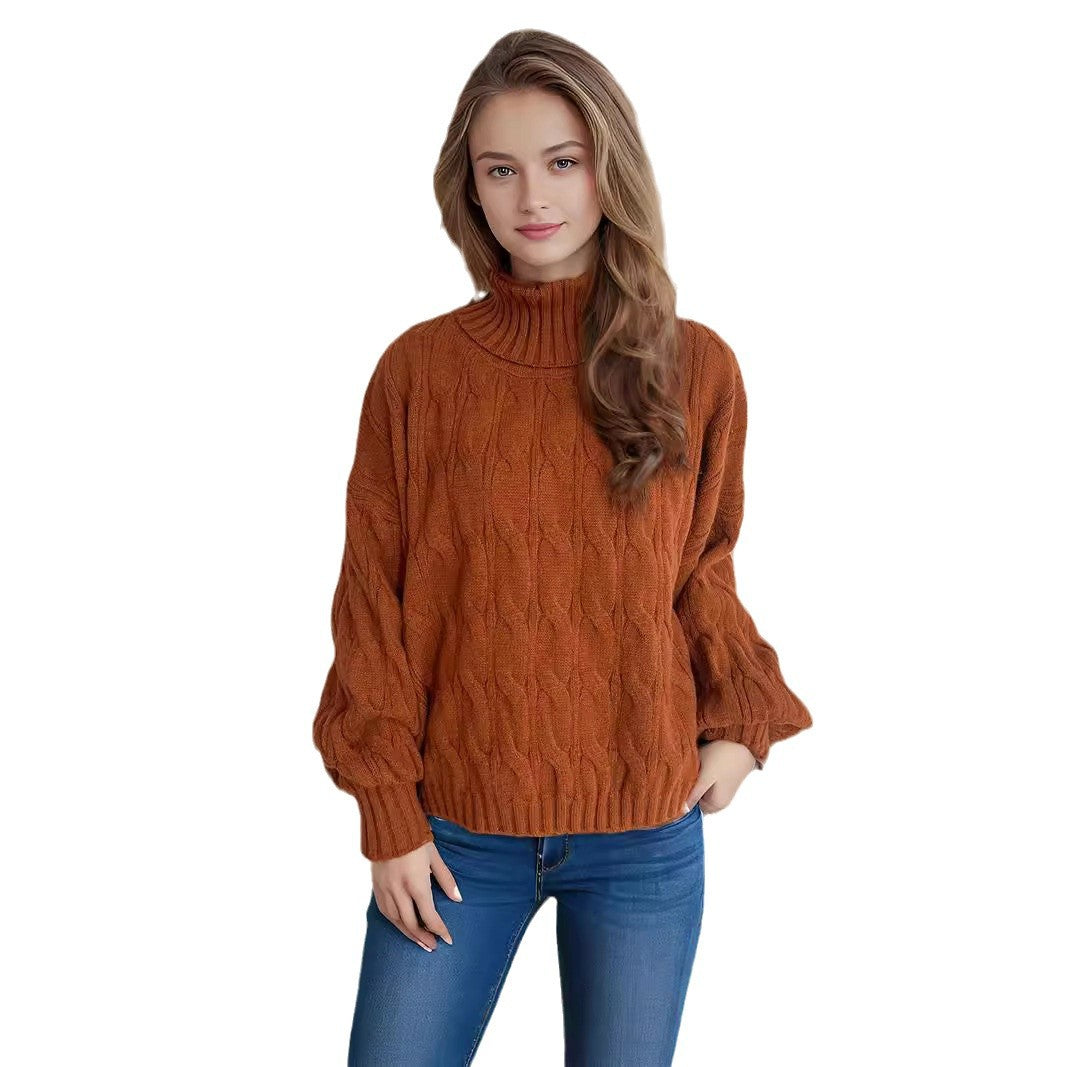 Damen Grobstrickpullover mit hohem Kragen und innovativem Zopfmuster Drune