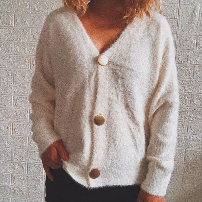 Damen kuschelige Strickjacke mit großen Knöpfen und oversize Passform Drune
