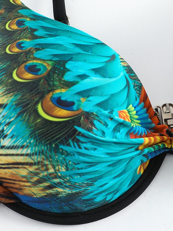 Damen Triangel-Bikini mit extravagantem Federdesign und funkelnden Akzenten Drune