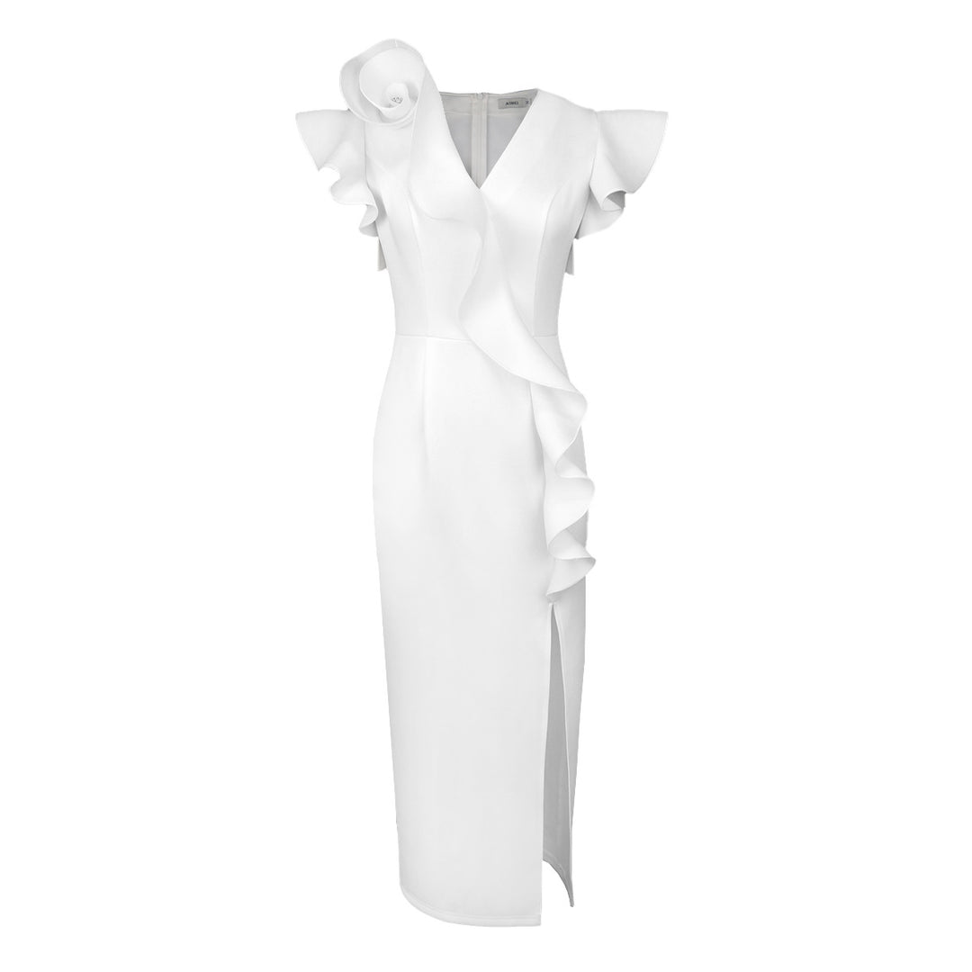 Damen elegantes Kleid mit asymmetrischem Rüschendetail Drune