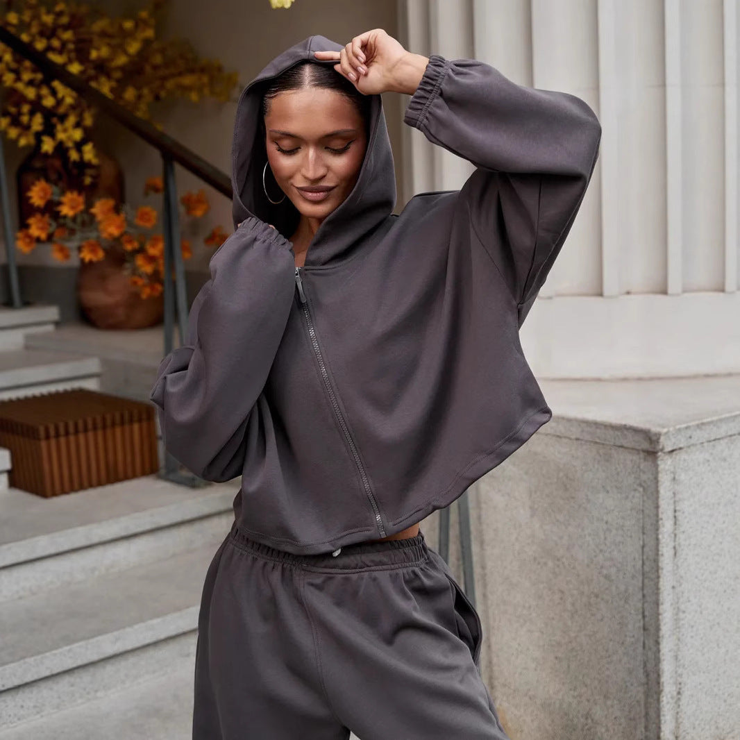 Damen Bequemer und stilvoller Freizeit-Loungewear-Jogginganzug mit Kapuze Drune