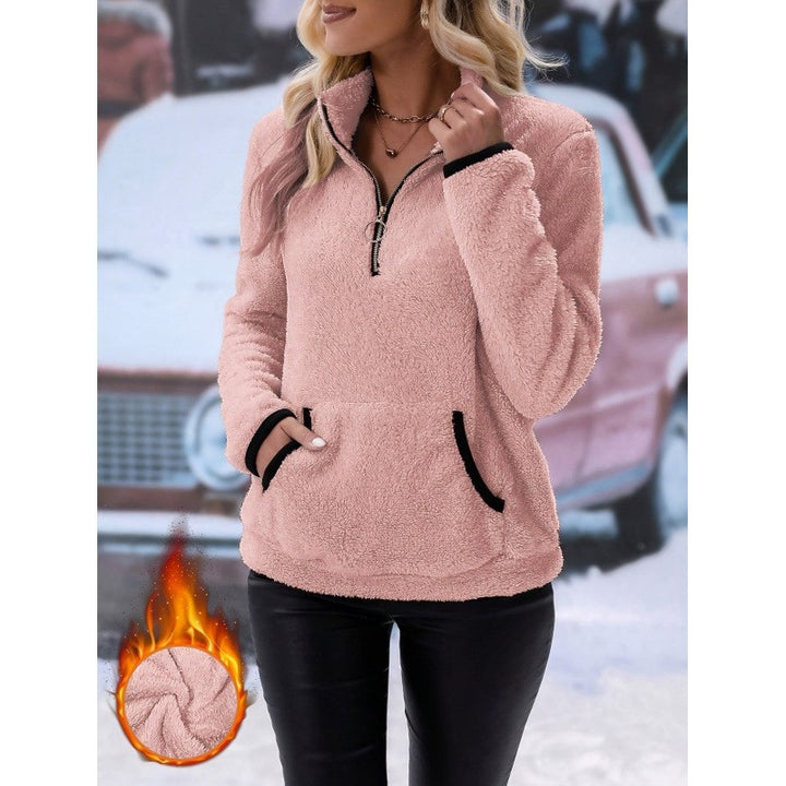 Damen Fleece-Pullover mit hohem Kragen und praktischen Taschen Drune