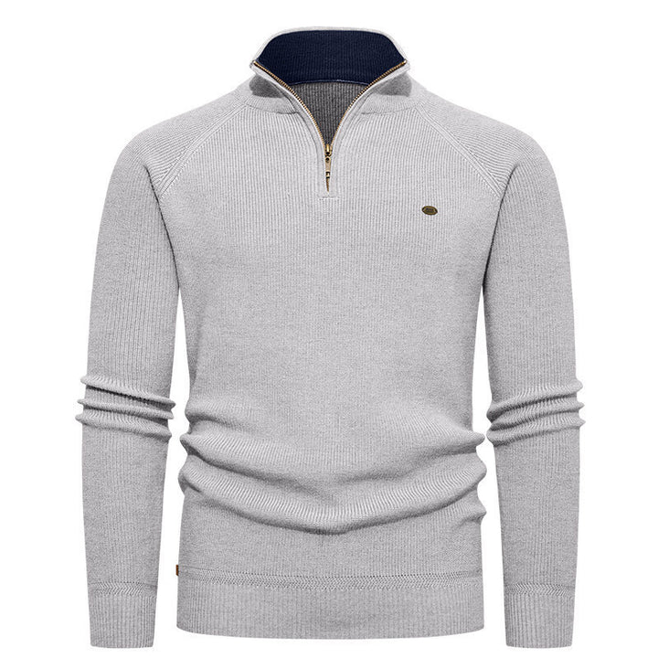 Herren hochwertiger Strickpullover mit Stehkragen und modernem Reißverschluss Drune