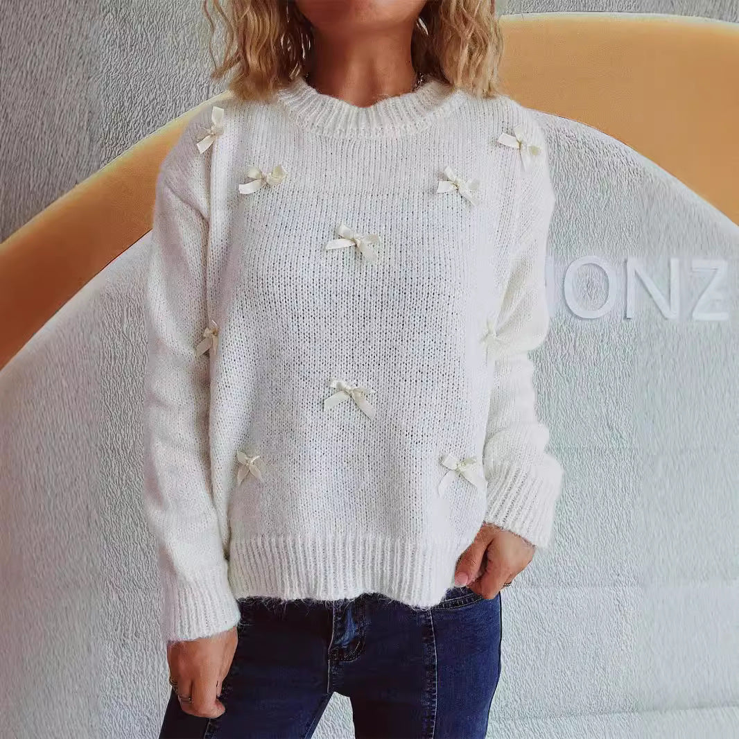 Damen Strickpullover mit verspielten Schleifenakzenten Drune