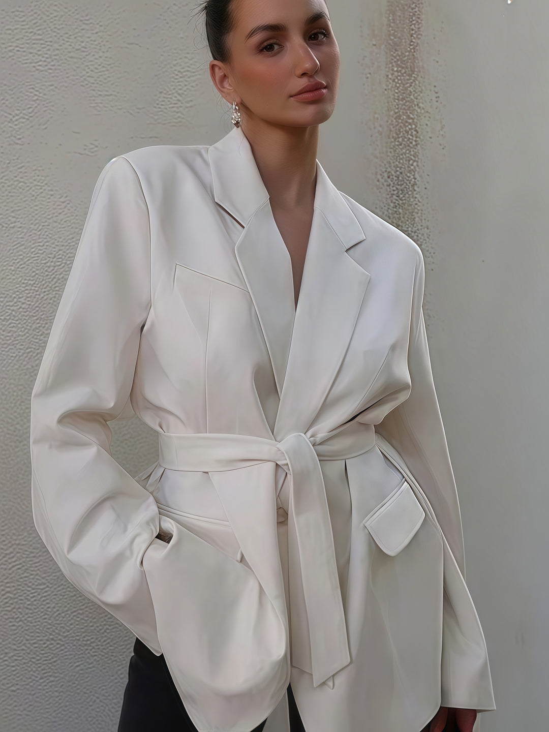 Damen Elegante Blazerjacke mit Gürtel und Taschen Drune