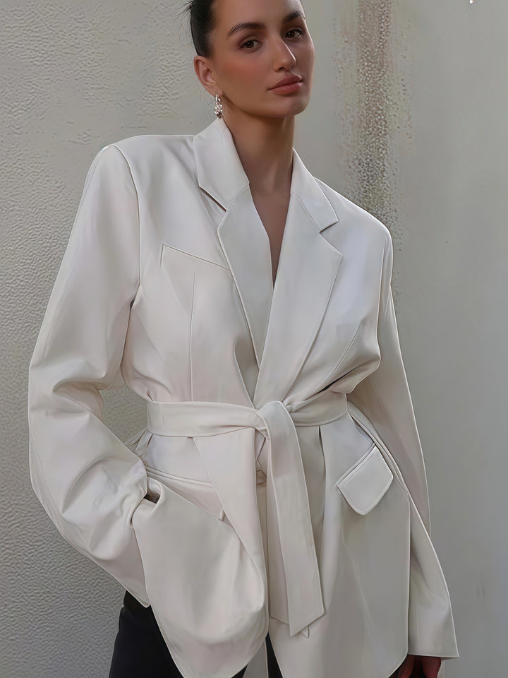 Damen Elegante Blazerjacke mit Gürtel und Taschen Drune