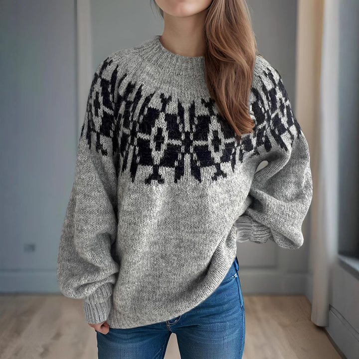 Damen Strickpullover mit voluminösen Ärmeln und modernem Muster Drune