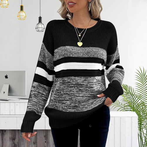 Damen lässiger Pullover mit gestreiftem Design und weitem Schnitt Drune