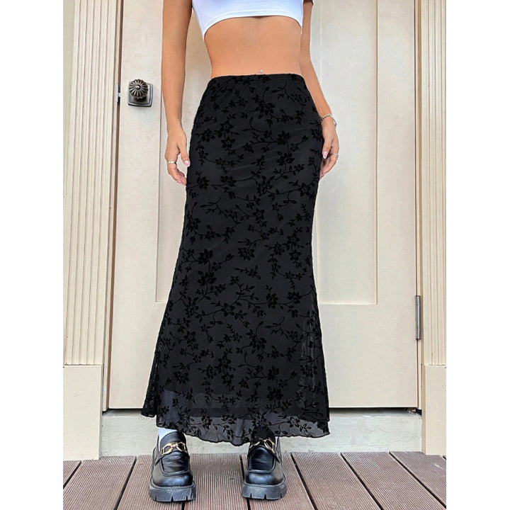 Damen Eleganter Maxirock mit floralem Design und leichtem Stoff Drune
