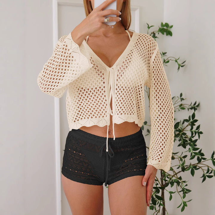 Damen Luftiger Häkelstrandpullover Drune