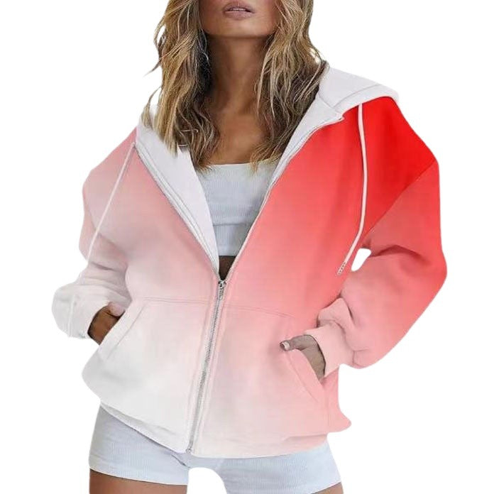 Damen Oversized Kapuzenjacke mit Farbverlauf und praktischen Taschen Drune