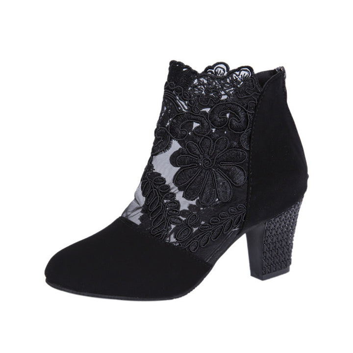 Damen Elegante Schnürstiefeletten mit floraler Spitze und trendigem Blockabsatz Drune