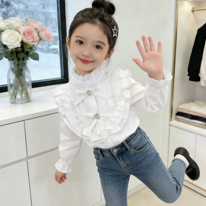 Mädchen elegante Bluse mit Volant und Rüschendetails Drune
