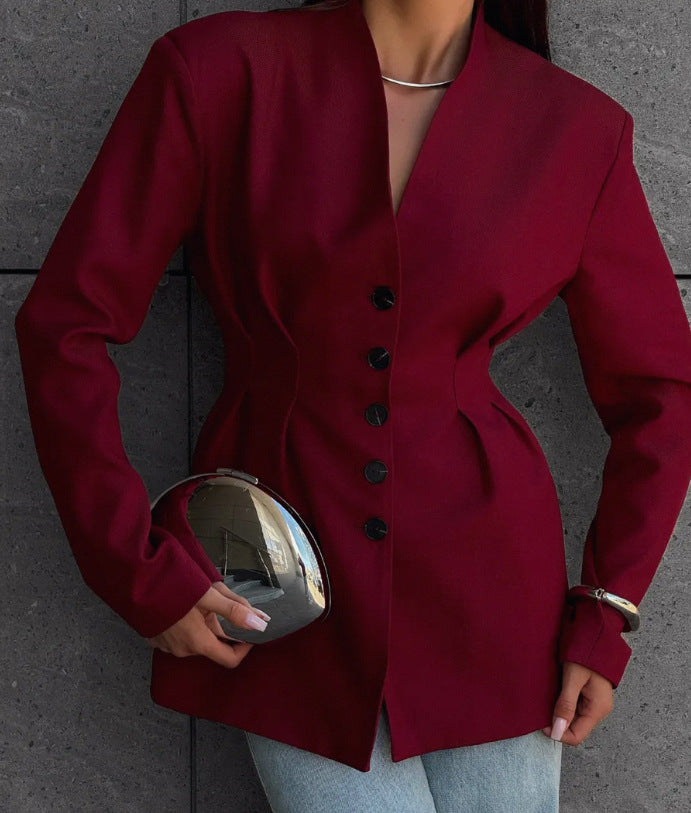 Damen Modischer Blazer mit tailliertem Schnitt und eleganten Knopfdetails Drune