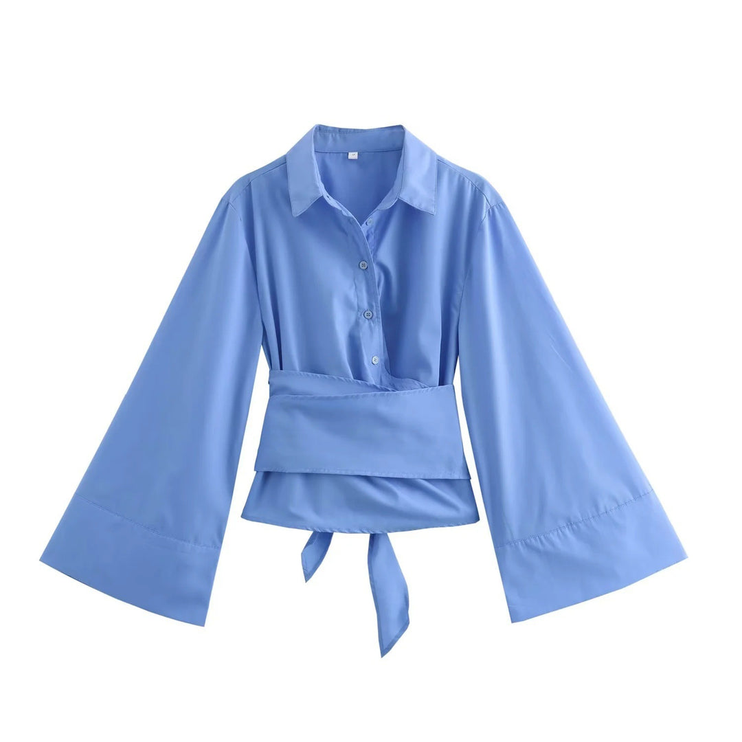 Damen Elegante Bluse mit weitem Ärmel und taillierter Schluppe Drune
