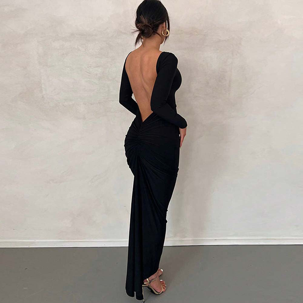 Damen Maxikleid mit eleganter Rückenöffnung und figurbetontem Schnitt Drune