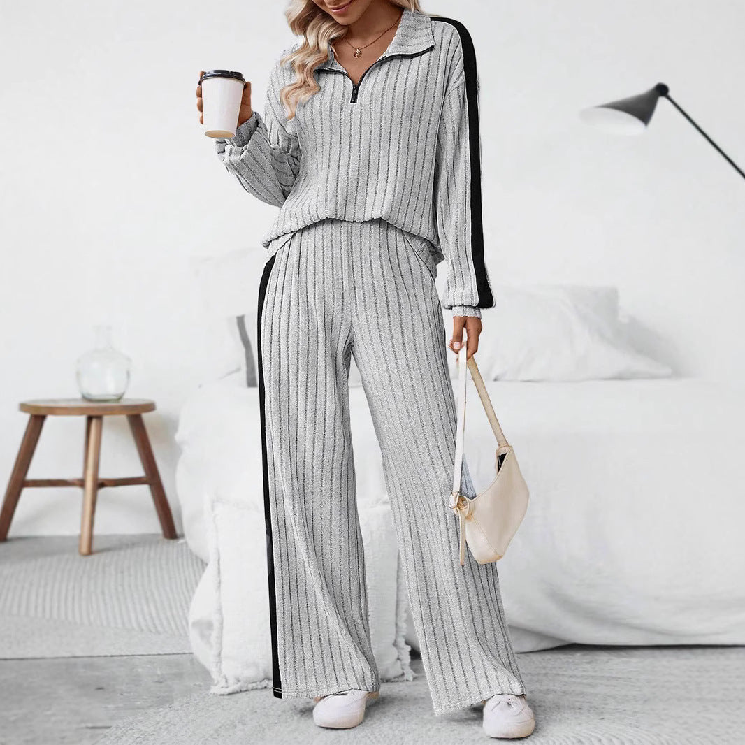 Damen bequemer Loungewear-Set mit strukturiertem Stoff und Halbzip Drune