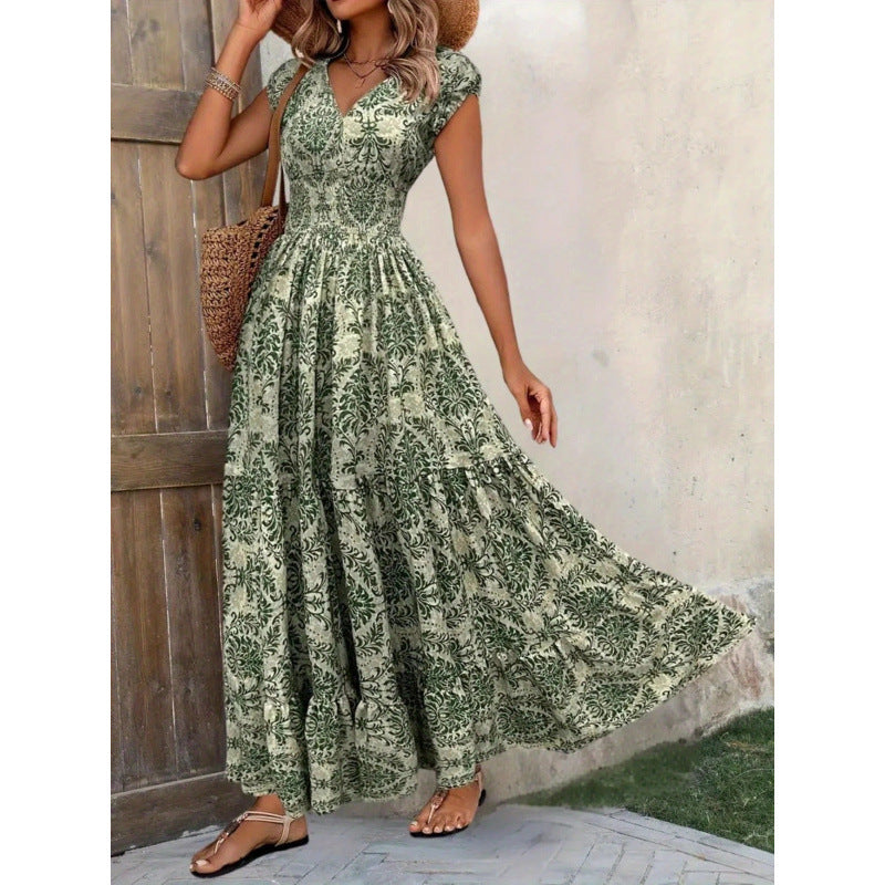 Damen Maxikleid mit nostalgischem Blumenmuster und voluminösem Rock Drune