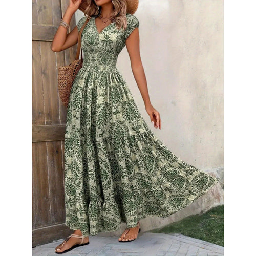 Damen Maxikleid mit nostalgischem Blumenmuster und voluminösem Rock Drune