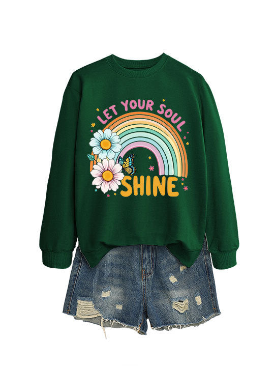 Damen Sweatshirt mit buntem Farbverlauf und floralem Grafikdesign Drune