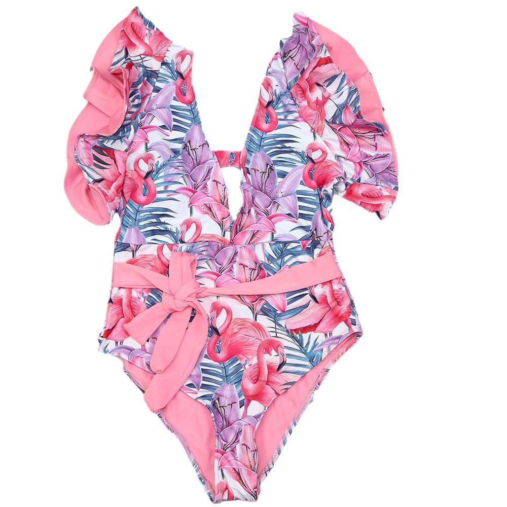 Damen Badeanzug mit floralem Design und frischem Wickelbund Drune