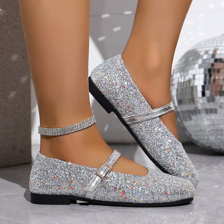 Damen Glitzernde Ballerinas mit eleganter Schnallenverzierung und atmungsaktiver Innensohle Drune