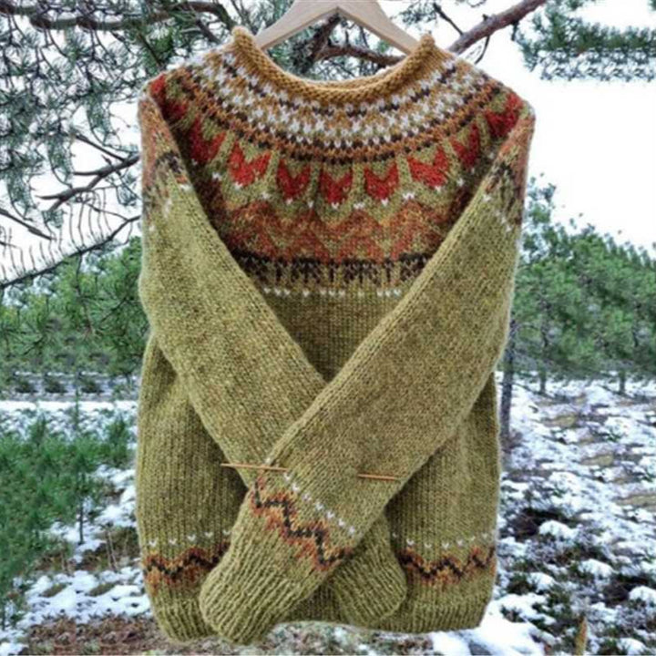 Damen nan Norwegerpullover aus Wollmix mit Rundhalsausschnitt und traditionellem Fair-Isle-Yoke Drune