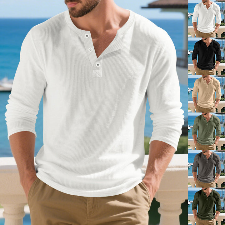 Herren Langarmshirts mit Knopfdetails und Rippstruktur Drune
