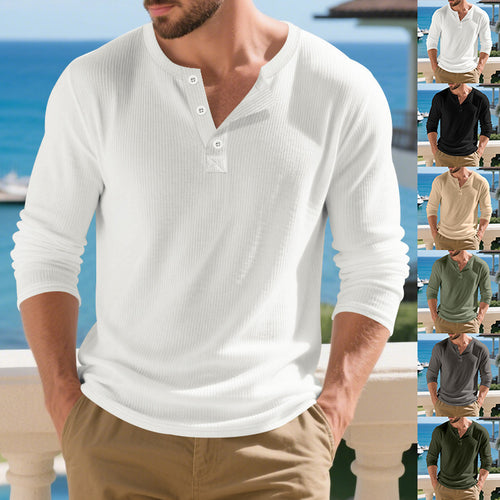 Herren Langarmshirts mit Knopfdetails und Rippstruktur Drune