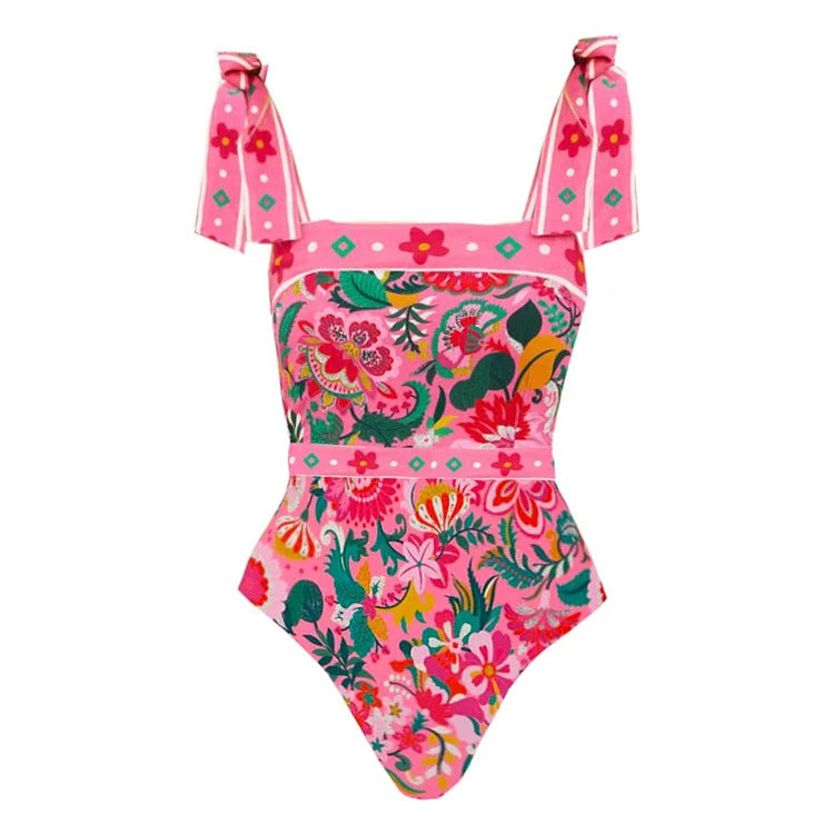 Damen Floral Motive Badeanzug mit verspieltem Trägerdesign Drune