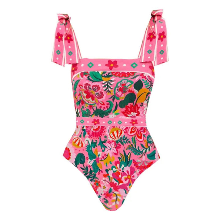 Damen Floral Motive Badeanzug mit verspieltem Trägerdesign Drune