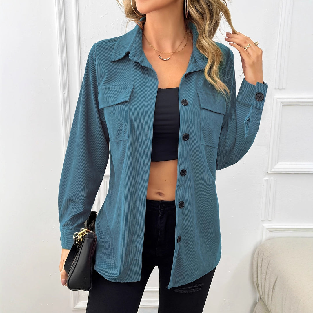 Damen lässige Cordjacke mit praktischen Taschen und Knopfverschluss Drune
